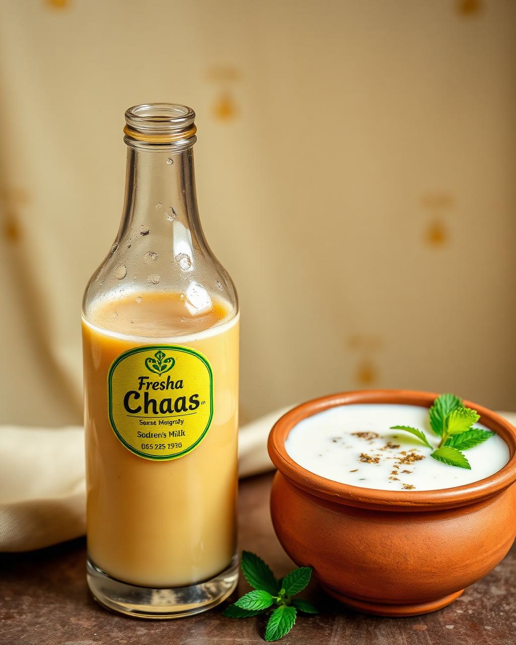 Fresh chaas bottle with clay bowl