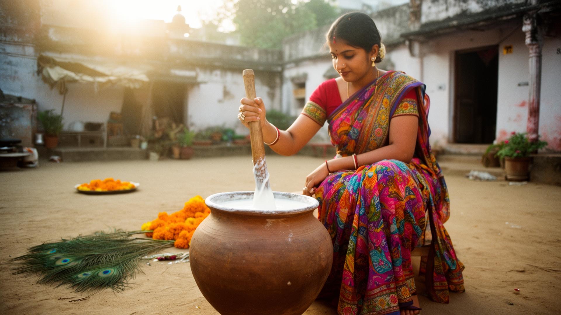 Traditional bilona churning in Barsana